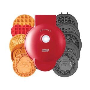 Dash Multi Maker Mini Waffle Maker System 6 Removeable Holiday Plates Red